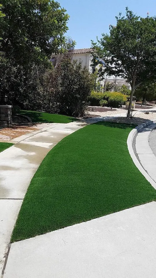 Mirage 108 turf strip curving along a front sidewalk