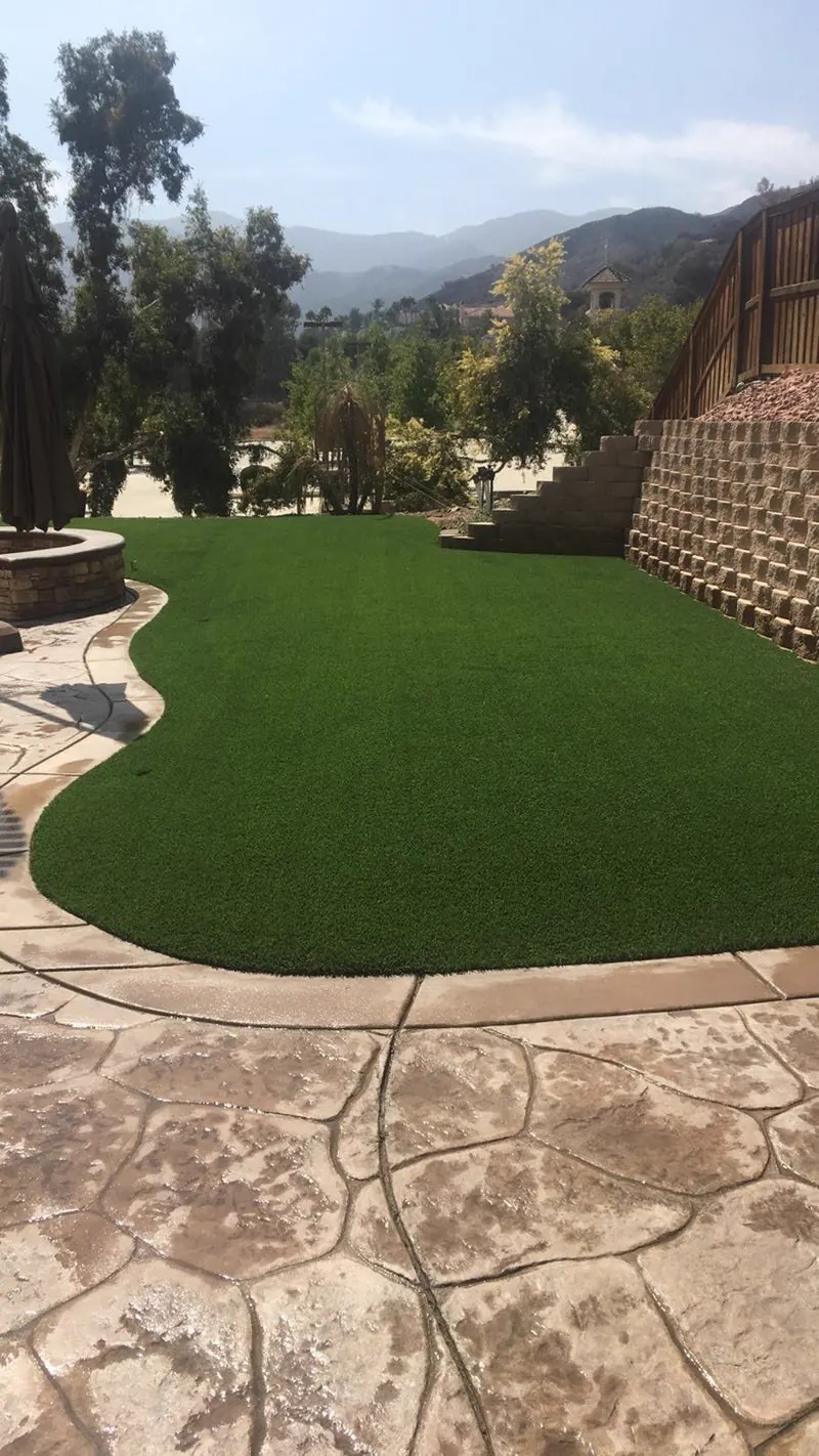 Backyard with installed synthetic turf
